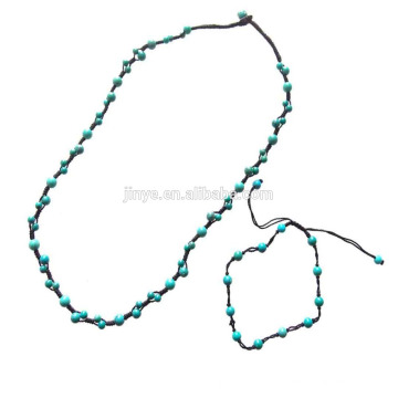 Handmade Bohemian Hand Knotted Turquose Beaded Jewelry Set